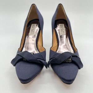 Badgley‎ Mischka Blue Satin Bow and Rhinestone Embellished High Heels 6 1/2 M